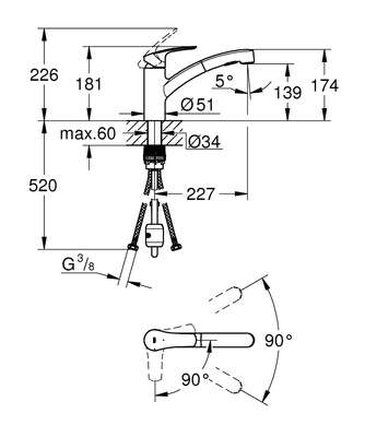 Image du produit Mitigeur Evier Eurosmart bec bas douchette extractible