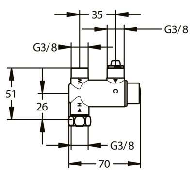 Image du produit Minitherm régulateur thermostatique monoposte arrivées opposées F3/8" et M3/8"