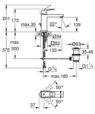 Image du produit MITIGEUR LAVABO EUROCUBE BEC MEDIUM