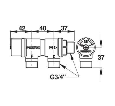 Image du produit Régulateur thermostatique 3/4" à entrées parallèles, 6-47l/min