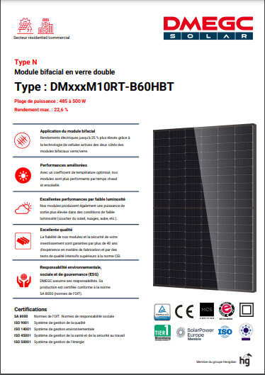 Image du produit PANNEAU DMEGC 500 WC DM500M10RT-B60HBT